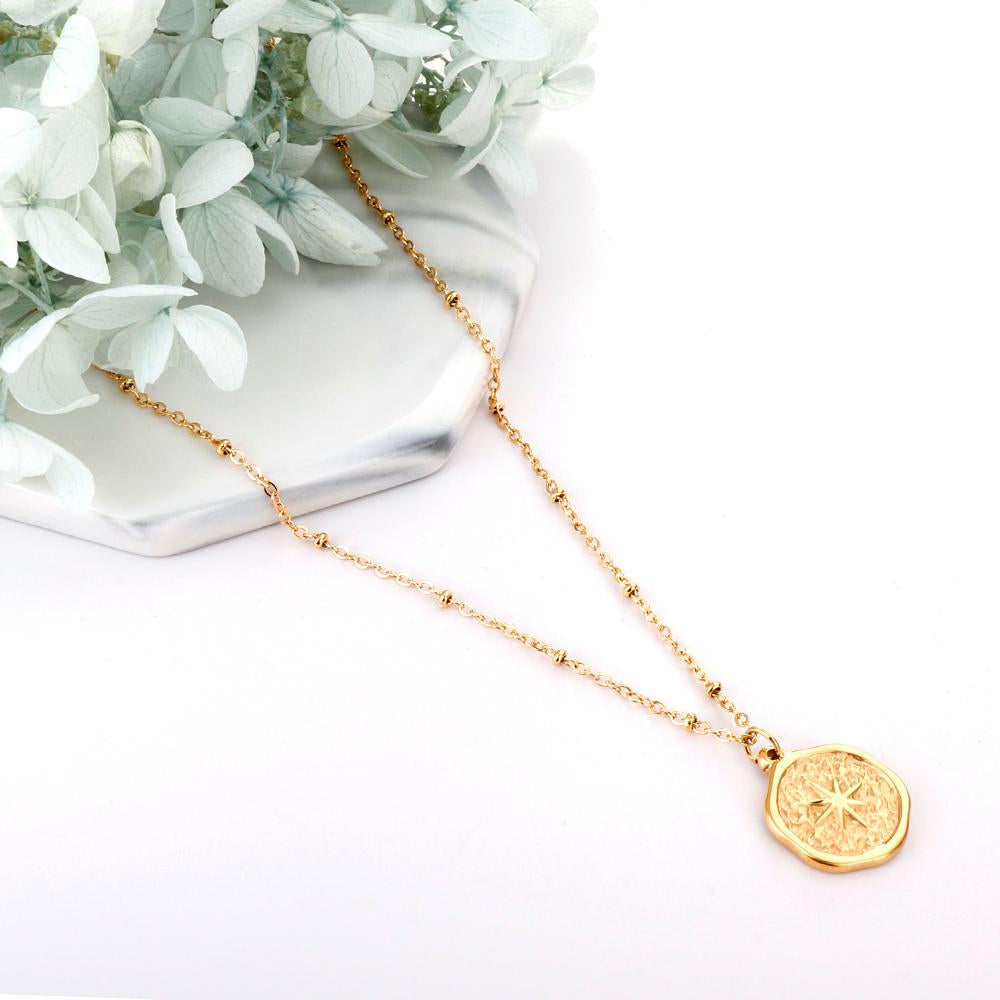 Wholesale Stainless Steel Chains Necklace for Women Girls Gold Color Round Lucky Star Pendant Collars Female Accessorie 2025 New