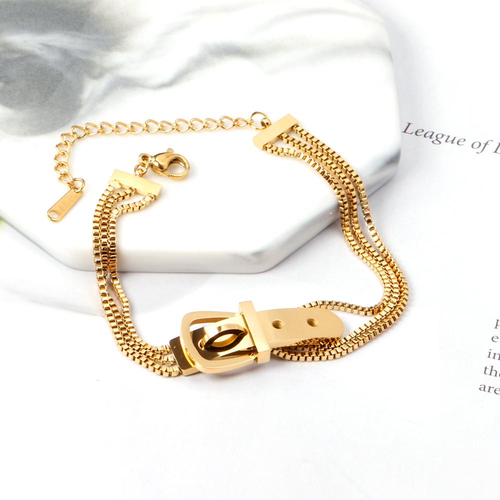 ASON Gold Color Fashion Bracelet 316L Stainless Steel Bangle 16+3cm Extender for Women Men Jewelry Accessories