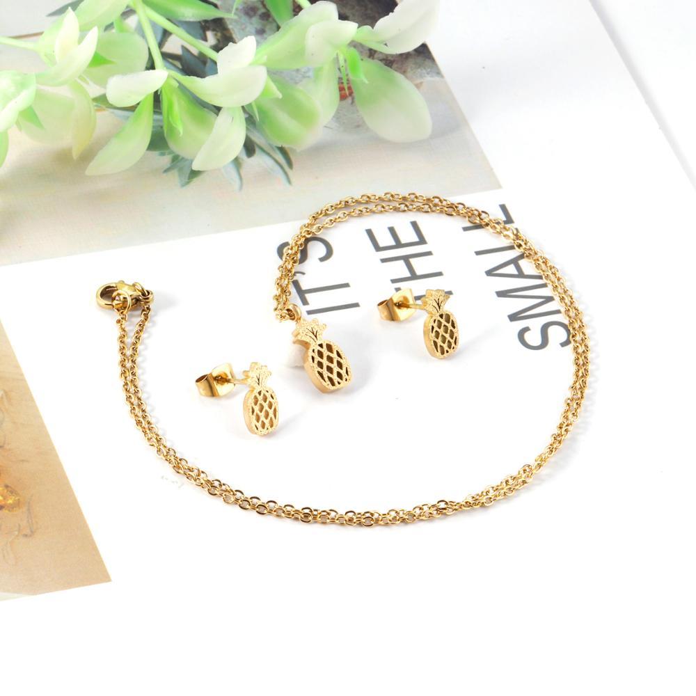 Pineapple Cute Stainless Steel African Jewellery Sets Bridal Dubai Gold Color Wedding Jewelry Sets For Women Girls
