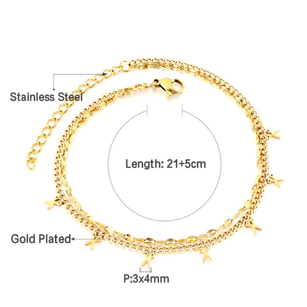 ASON Trendy Scissors Accessories Multi-layer Link Chain Anklet Gold Color Stainless Steel For Women Foot Jewelry Party Gift