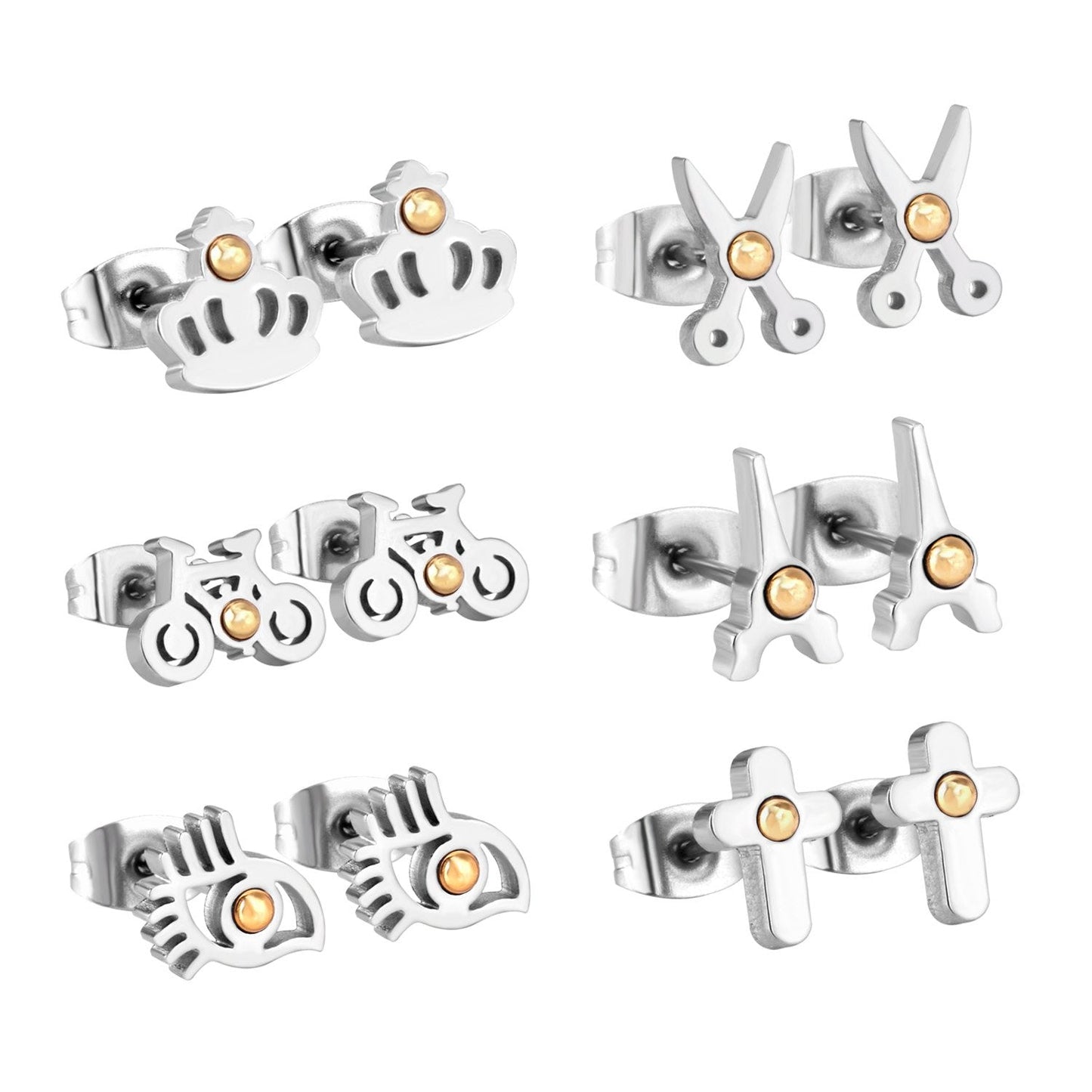 ASON 6pairs/Box Cute Stud Earring Sets Silver Color White Bead Mixed Shape Stainless Steel Piercing Earring Christmas Women