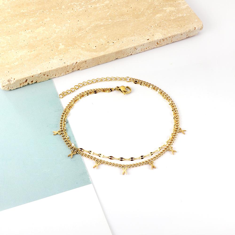 ASON Trendy Scissors Accessories Multi-layer Link Chain Anklet Gold Color Stainless Steel For Women Foot Jewelry Party Gift