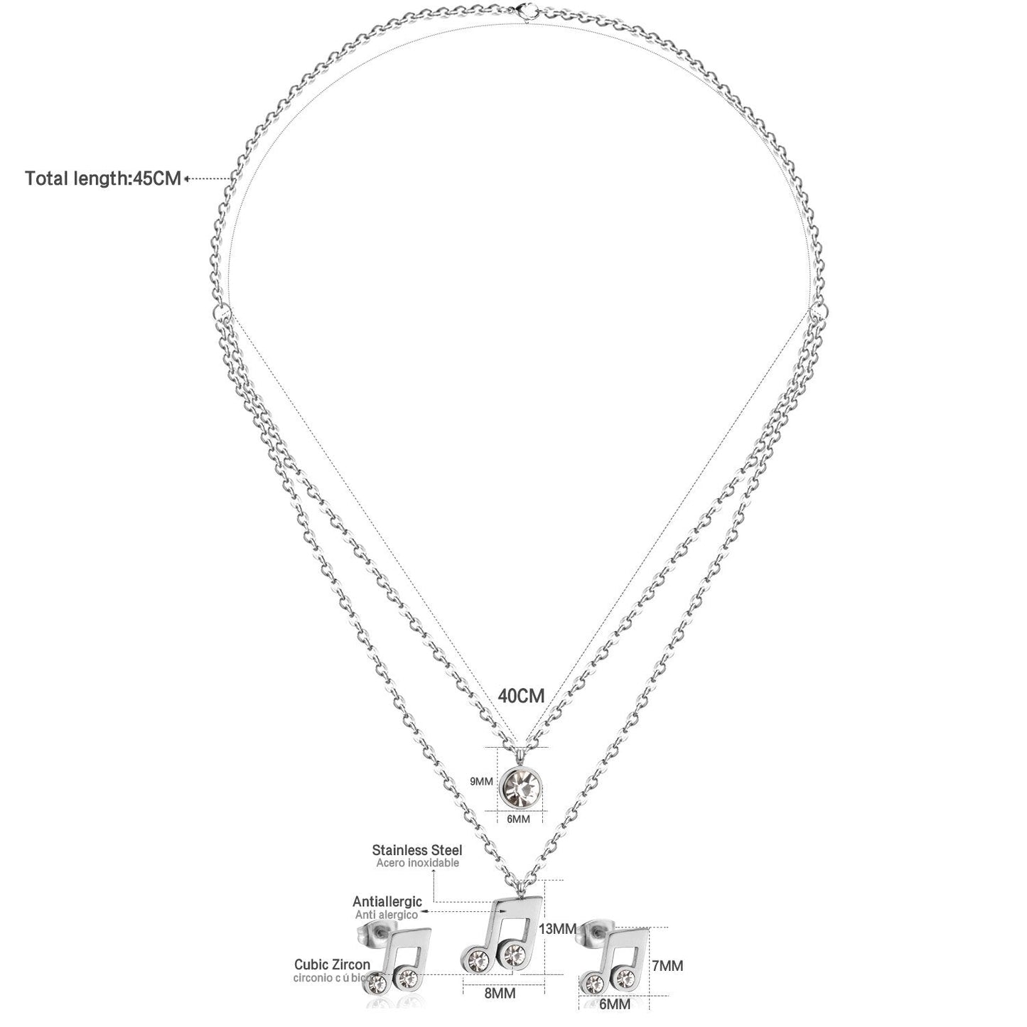 ASON Cubic Zirconia 316L Stainless Steel Gold Bridal Wedding Jewelry Set for Women Necklace Pendant Small Stud Earring