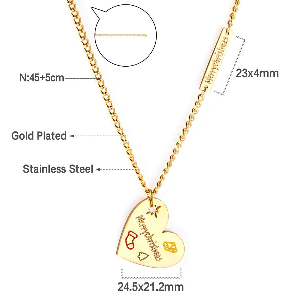 ASON Trendy Gold Color Heart Pendant Necklace 316L Stainless Steel Choker for Women Christmas Gift Jewelry Accessory
