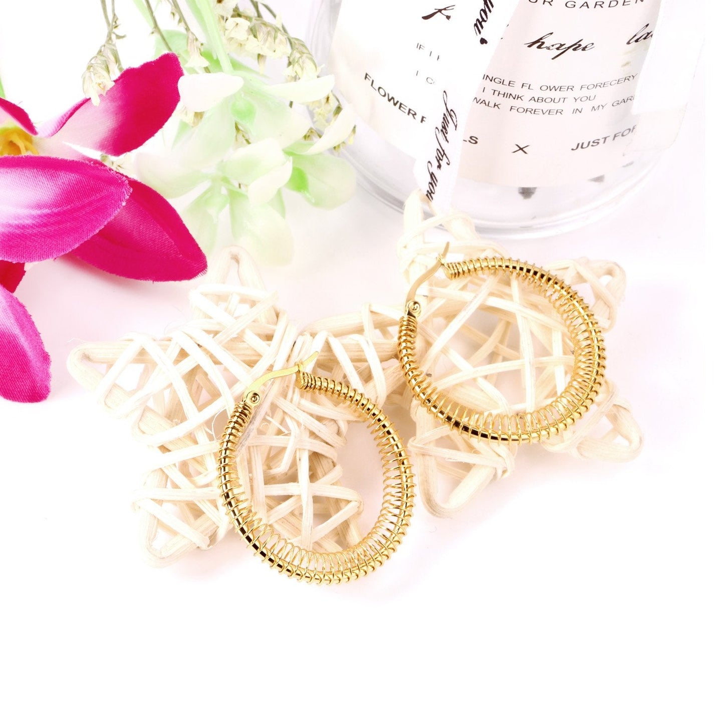 ASON Unique Trendy Piercing Hoop Earrings Gold Color Stainless Steel for Girl Women Daily Wear Accessories Fashion Jewelry