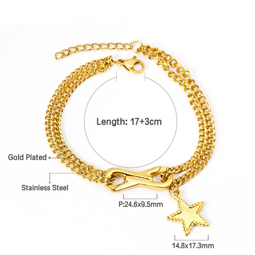 ASON Double Chain Gold Color Bracelet 316L Stainless Steel with Star Charm Fashion Jewelry 17+3cm Jewelry Accessories Gift