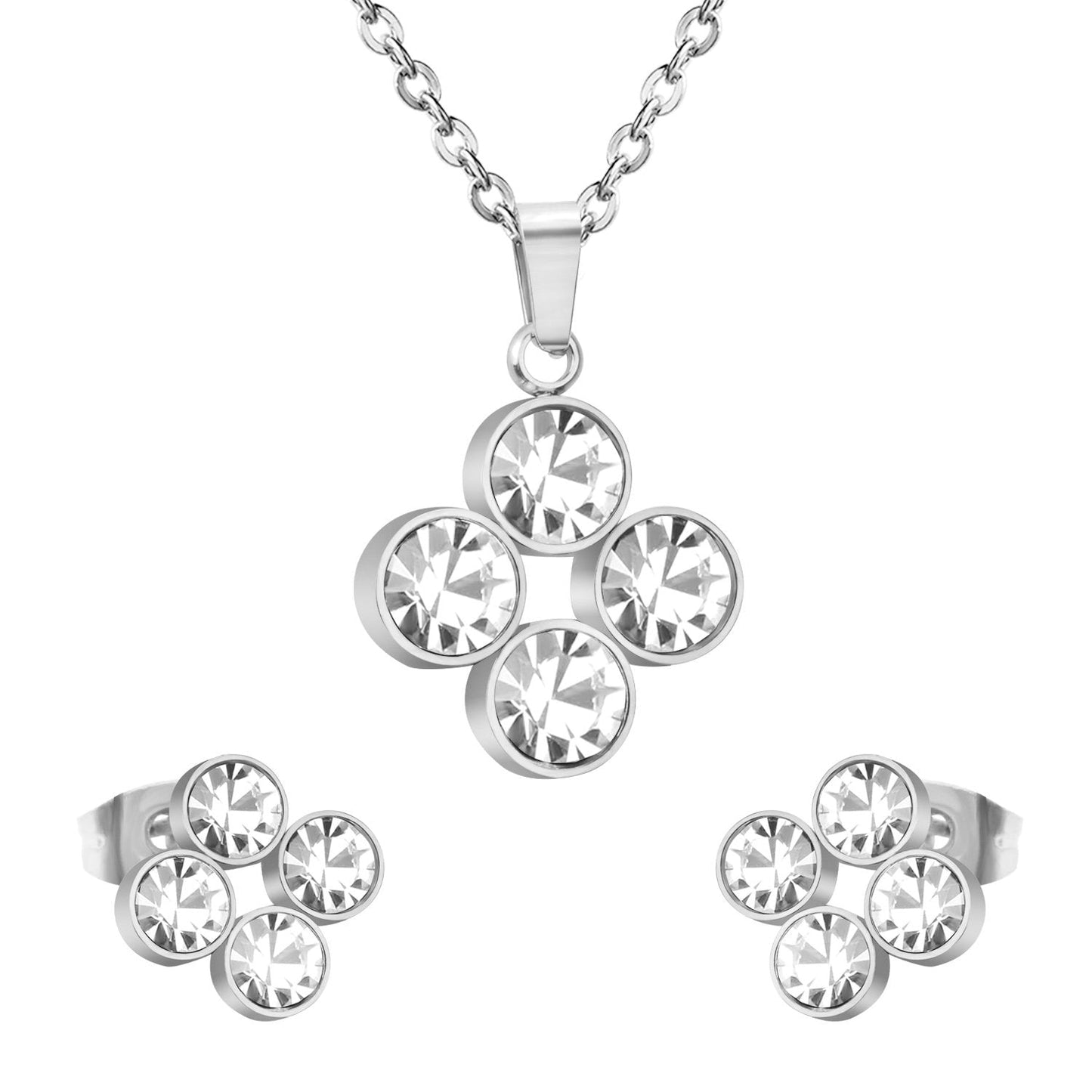 ASON 316L Stainless Steel Zircon Gold Bridal Wedding Jewelry Sets for Women 2019 Flower Necklace Pendant Small Stud Earring