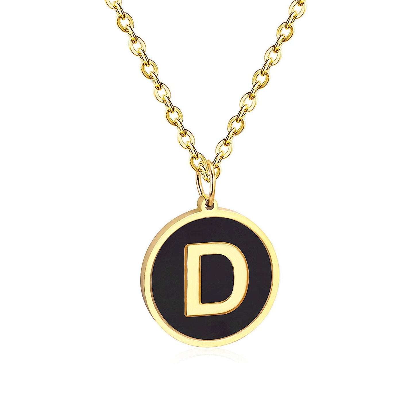 ASON New Punk Jewelry Gold Black Shell Choler Necklaces Stainless Steel 26 Letter Alphabet Pendant Necklaces Women/Girl