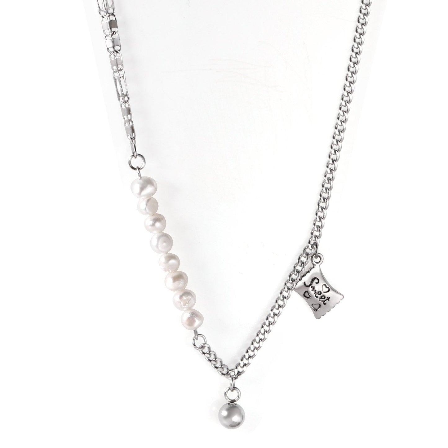 ASON Vintage Baroque Irregular Pearl Pendant Chain Necklace Stainless Steel Geometric Fashion Jewelry for Women Party Gift