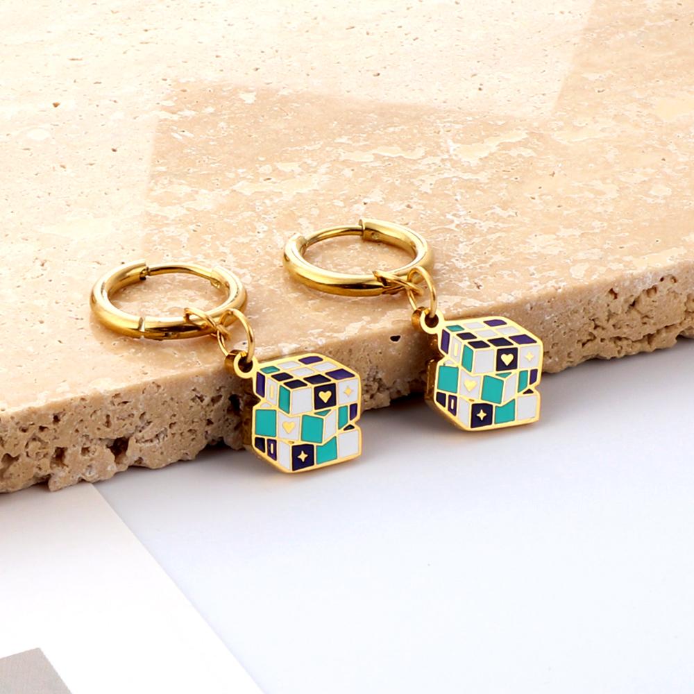 Magic Design Square Rubik's Cube Charms Pendient Earrings Stainless Steel Drop Jewelry On Ear aretes de mujer Gifts