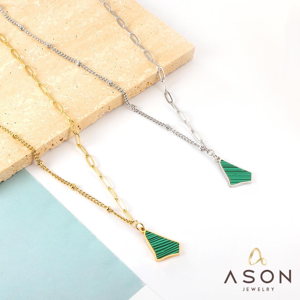 ASON Trendy Irregular Triangle Green Shell Accessory Charm Pendant Necklace Gold Color Stainless Steel For Women Chokers
