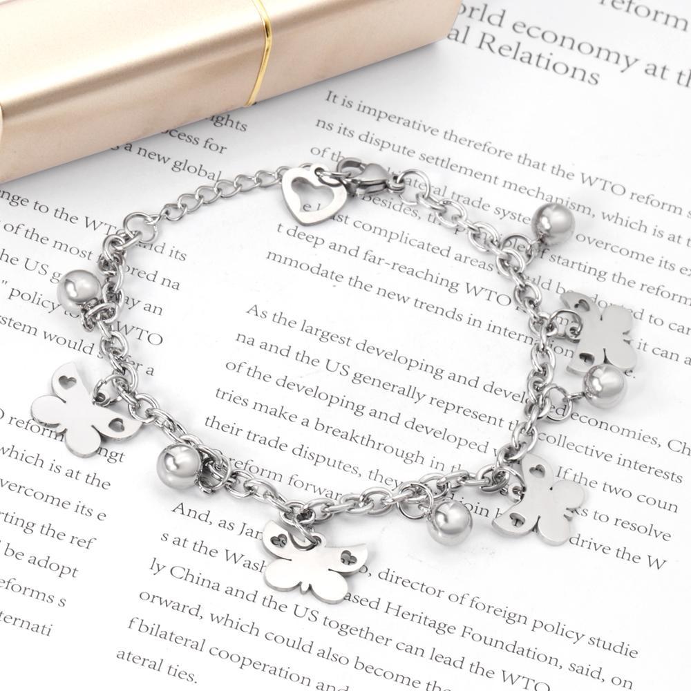 ASON Butterfly Trendy Bracelet With Steel Ball Charm Accessories Silver Color Stainless Steel For Women Jewelry Party Gift