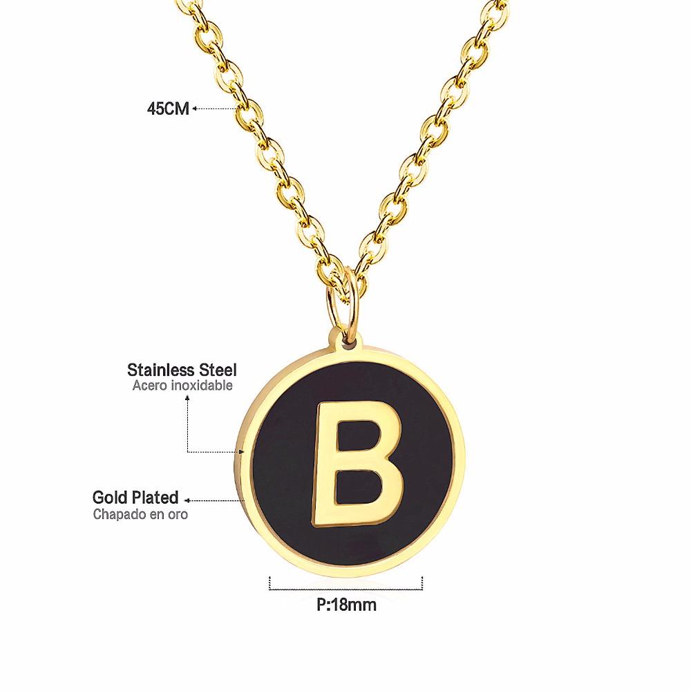 ASON New Punk Jewelry Gold Black Shell Choler Necklaces Stainless Steel 26 Letter Alphabet Pendant Necklaces Women/Girl