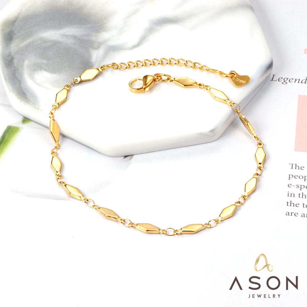 ASON Geometric Anklet Charm Foot Chain with 22+5cm Extender Gold Color Stainless Steel Fashion Jewelry Gift Accessories