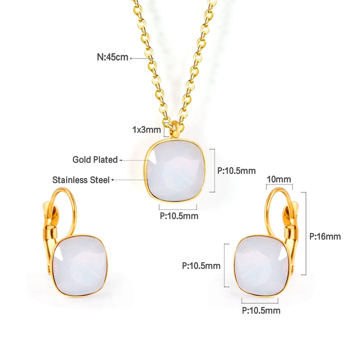 Bridal Jewelry Sets Trendy Style Geomtry Multi-colorful CZ Pendant Necklace Earrings Sets Brinco Party Wholesale