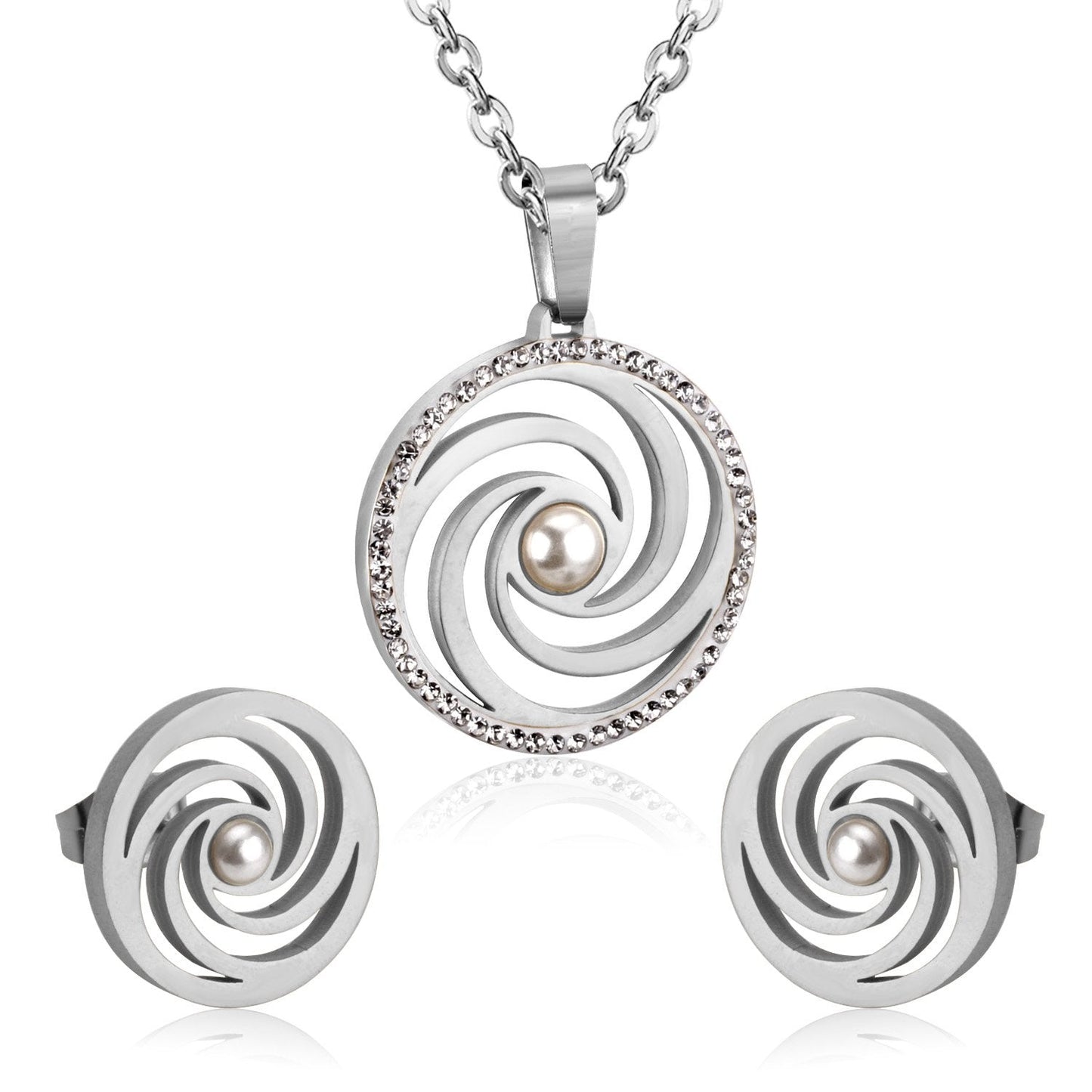 ASON Clay Cubic Zirconia Pendant Wedding Jewelry Set for Women 316L Stainless Steel Necklace Pendants Small Stud Earring