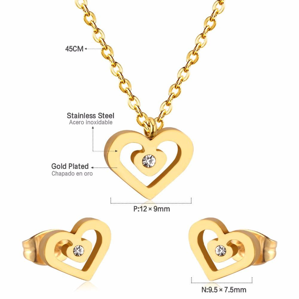 Stainless Steel Wedding Dubai Bridal Jewelry Sets CZ Heart Necklace Earrings Sets For Women Party Jewellery Sets