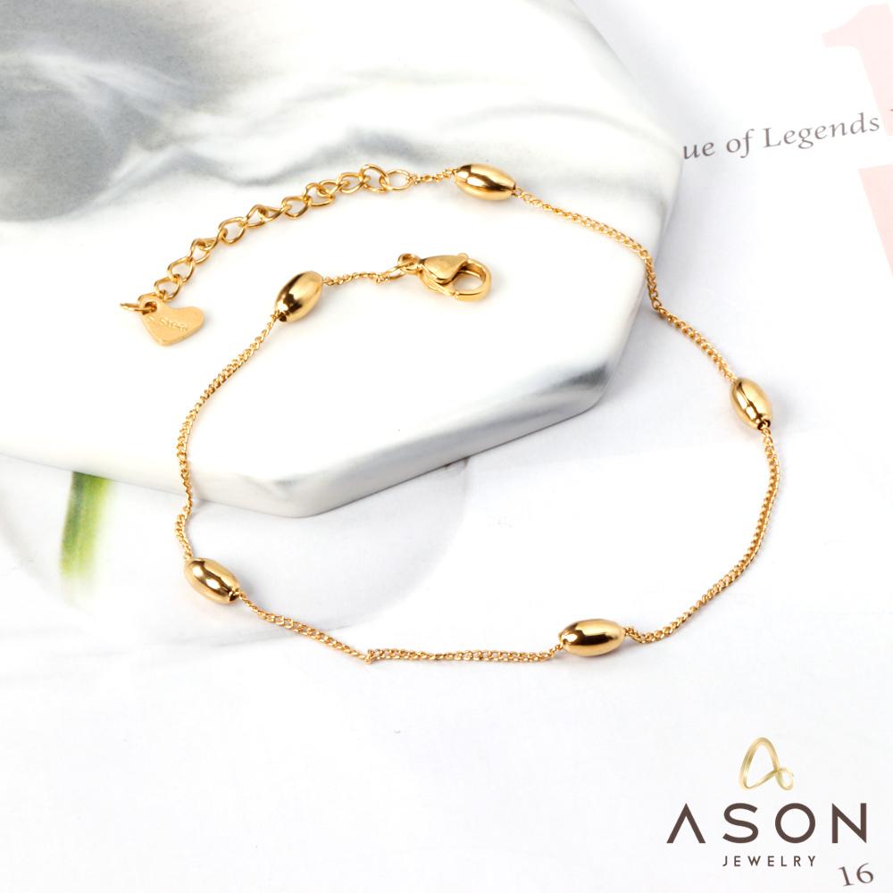 ASON Bead Anklet Foot Chains Gold Color Stainless Steel for Women Beach Jewelry Simple Leg Chain 23+5cm with Extender