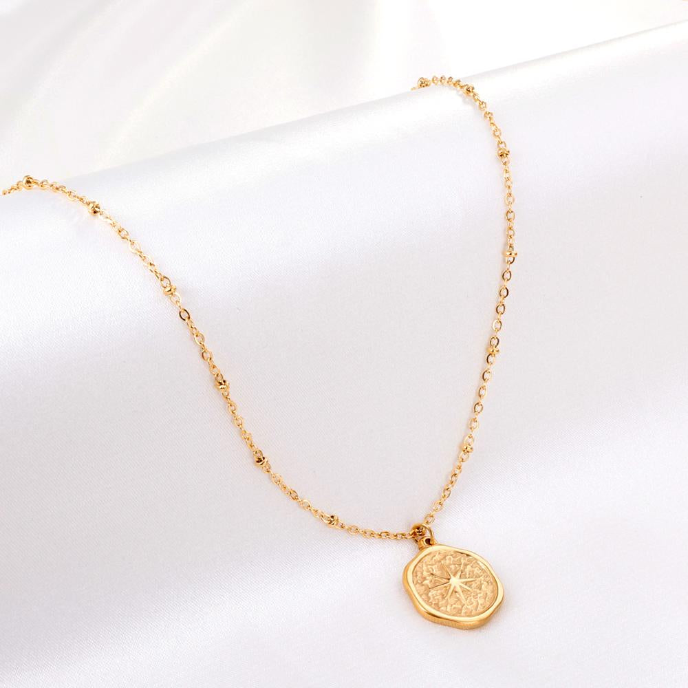 Wholesale Beads Chains Big Compass Charm Pendant Necklace Stainless Steel Gold Color Man Necklace Round Charms Hiphop Jewelry