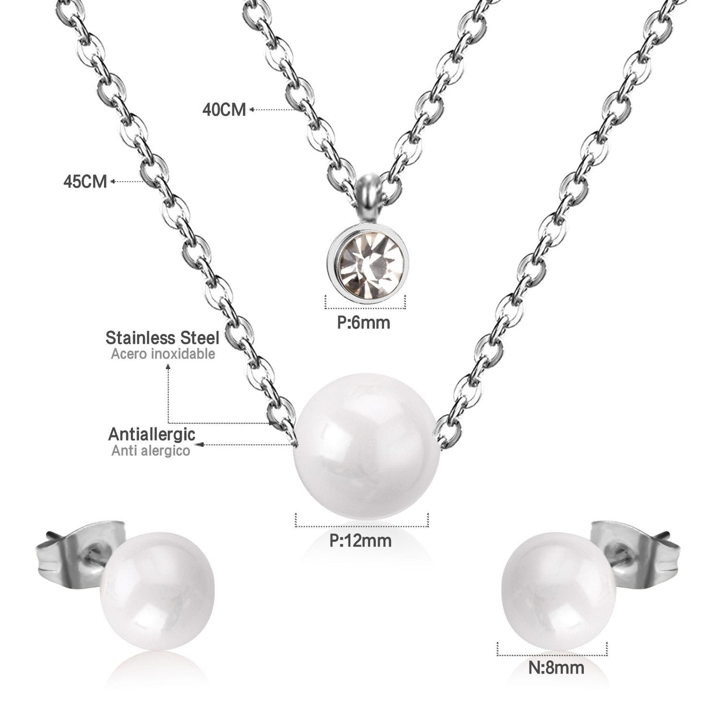 Fake Pearl Crystal Jewellery Set Necklace Earrings Wedding Bridal Dubai Indian Women Jewelry Sets For Women Girls