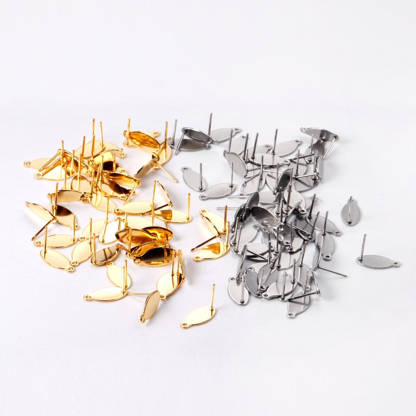 ASON 100 Pcs/Lots Oval Earring Accessories Stainless Steel Anti-allergy Base Setting Connector For DIY Jewelry Making Supplies