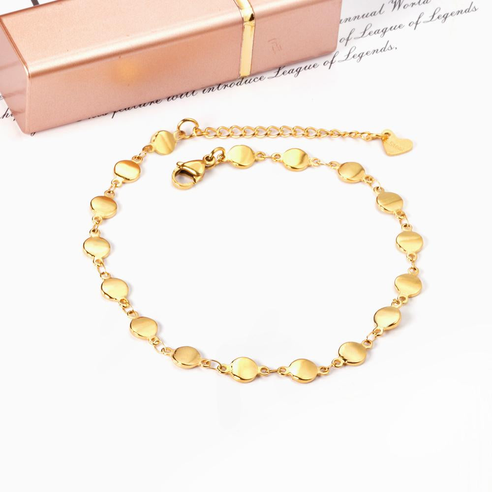ASON Trendy Round Charm Anklet 316L Stainless Steel Foot Chain with Extender 24+5cm for Women Beach Jewelry Party Gift