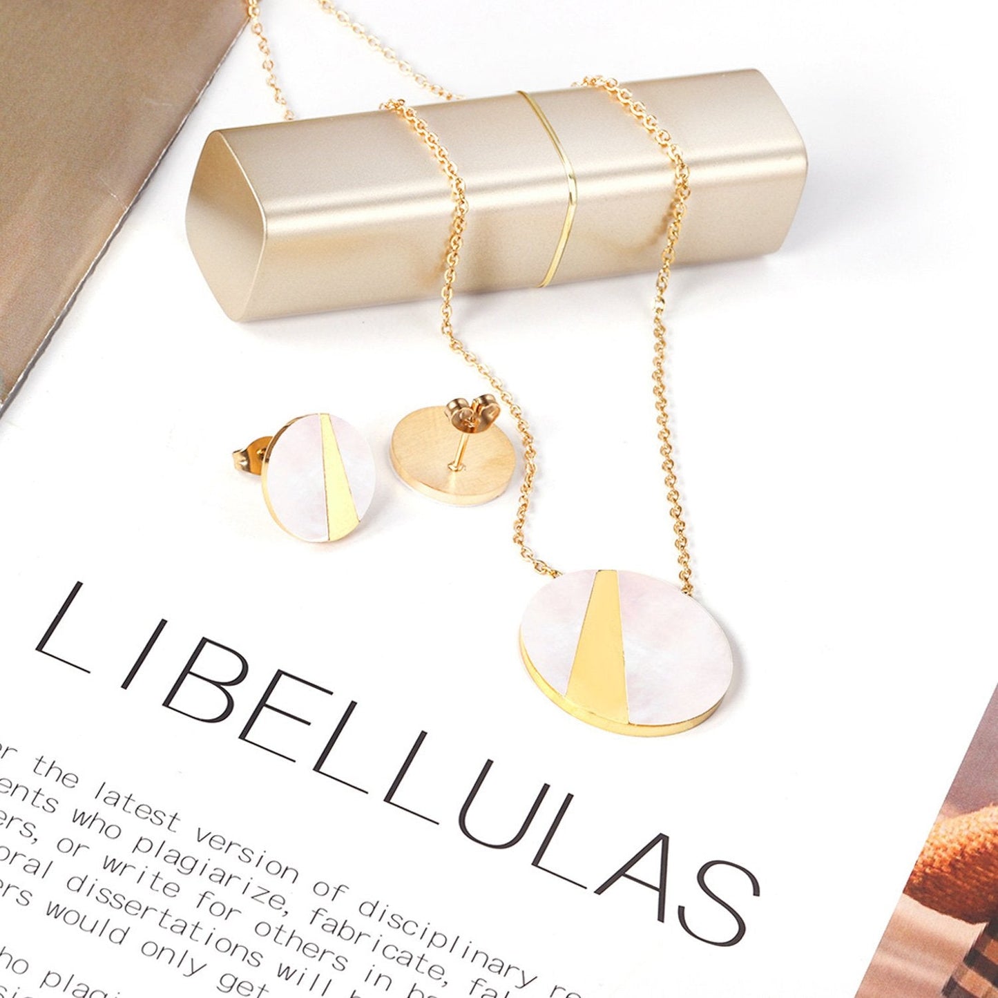 Trendy Elegant Shell Shape Stainless Steel Necklaces Earrings Sets For Ladies Luxury Jewellry Sets pendientes mujer