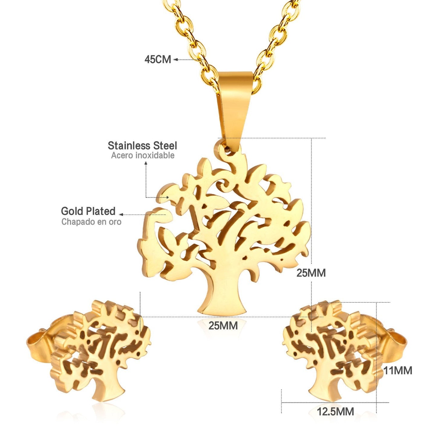 Women Christmas Tree Necklace Earrings Set Fashion Jewelry Gold/Steel Color Wedding/Engagement Jewelry Sets Gift