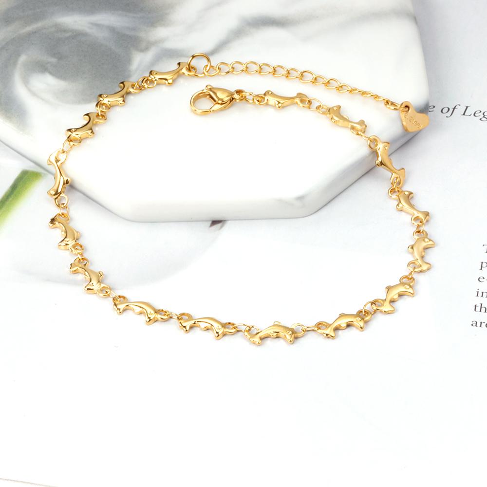 ASON Stainless Steel Dolphin Charm Anklet Gold Color Beach Jewelry for Women 22+5cm Foot Chain Jewelry Accessories