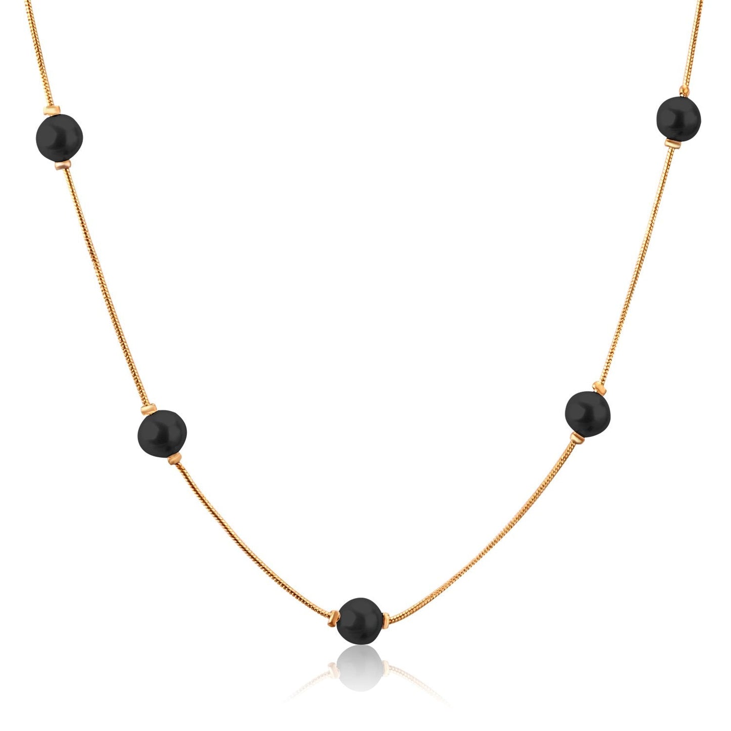 ASON White Black Round Imitation Pearl Pendant Necklace Gold Color Stainless Steel Snake Chain Jewelry Gift Party Chokers