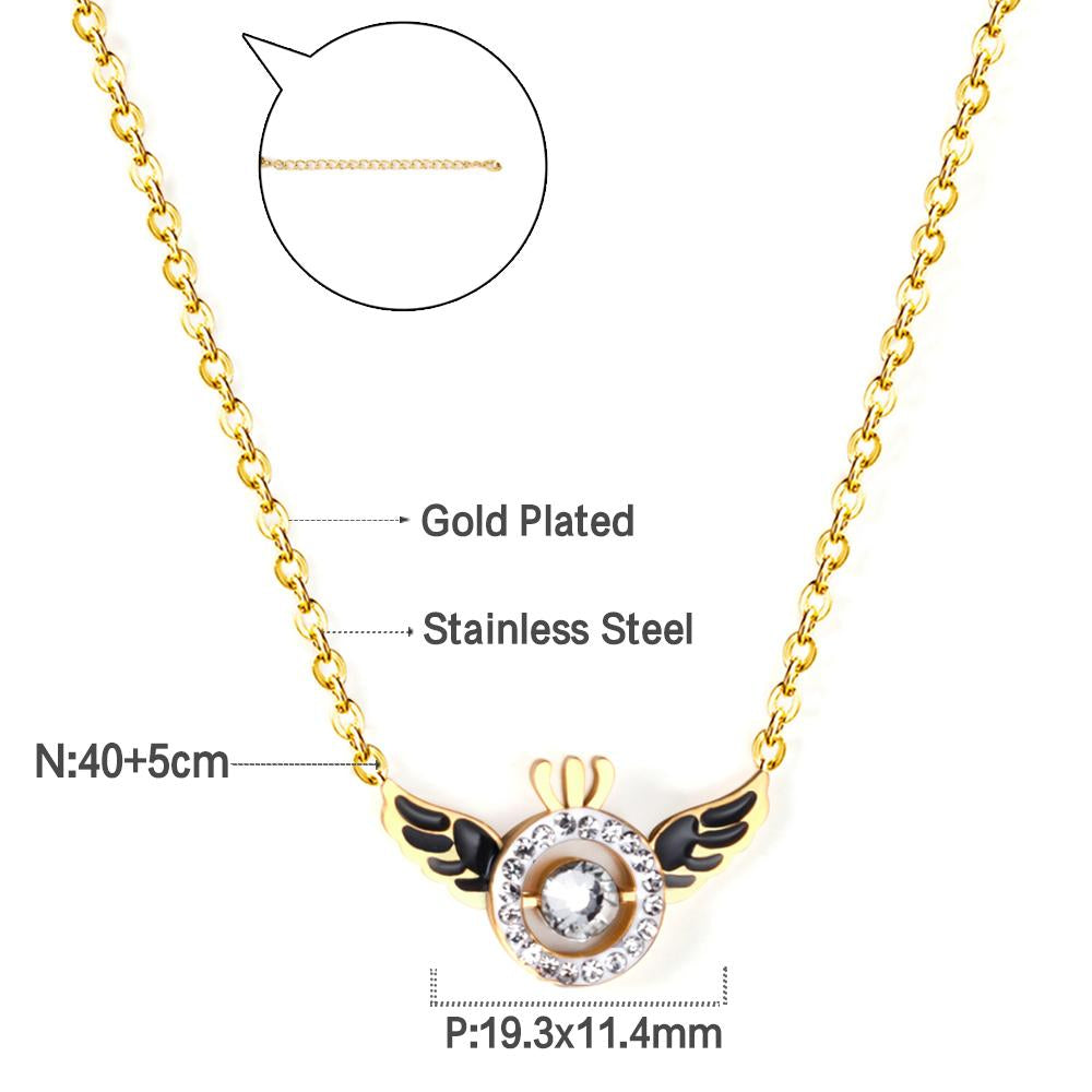 Black Wing With Black And White AAA Zirconia New Design Round Shape Pendant Necklace For Man Woman 2022