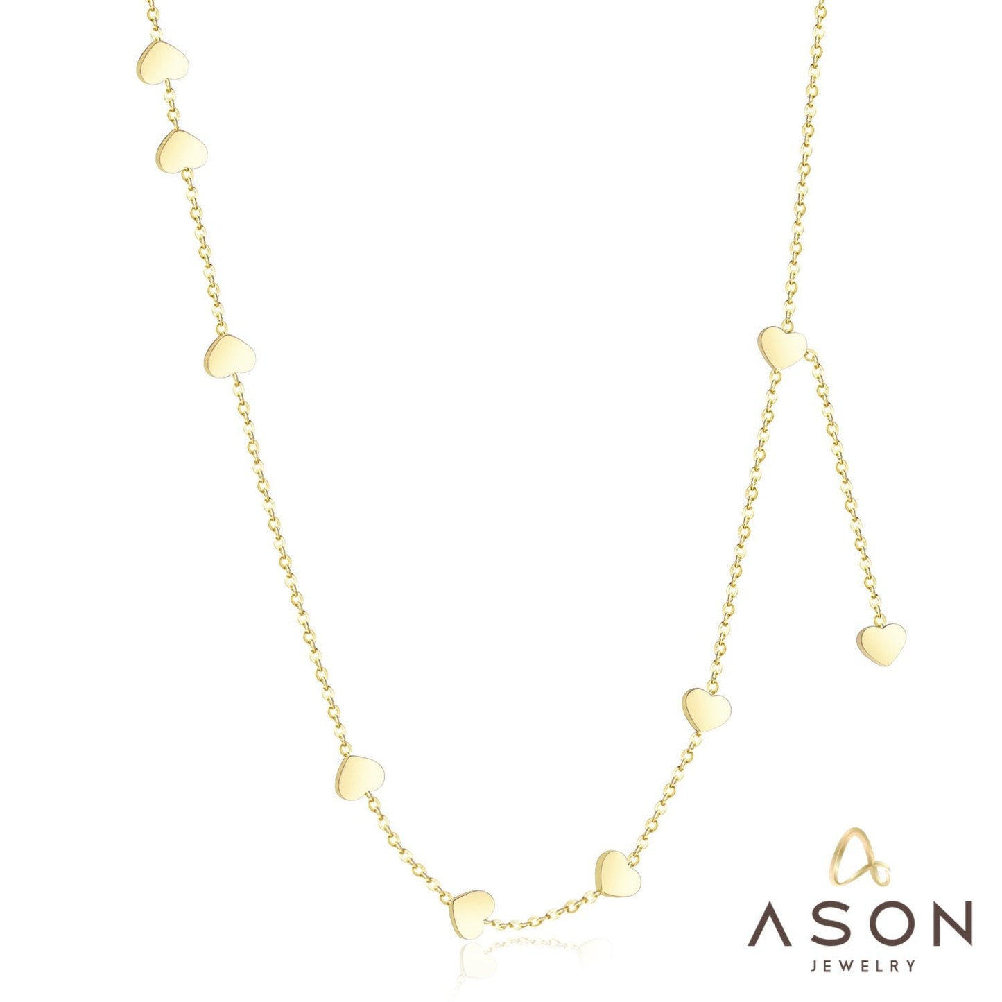 ASON Gold Love Heart Pendant Girl Necklace Stainless Steel 45cm+5cm Extender Chains Necklaces Collares Wedding Accessories
