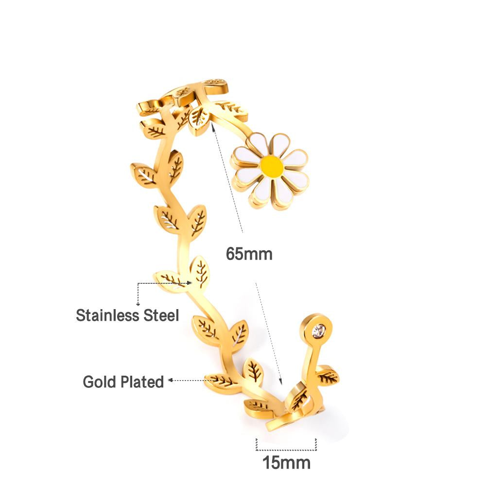 Wholesale Daisy Cuff Bangles Gold Color Plant Boho Opening Bracelets For Elegant Ladies Fairy Girls Jewelry pulseiras feminin