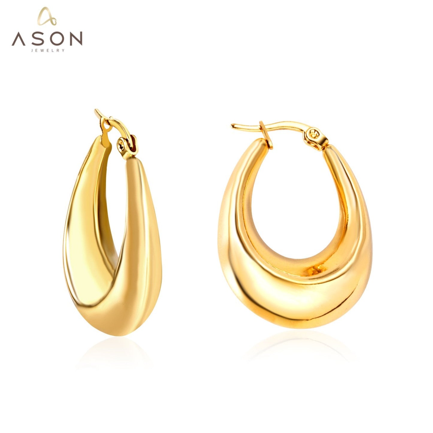 Wholesale Ason Korean Style Smooth Big Circle Hoops Earrings Gold Color Stainless Steel for Women Girl Fashion Jewelry Piercing Boho
