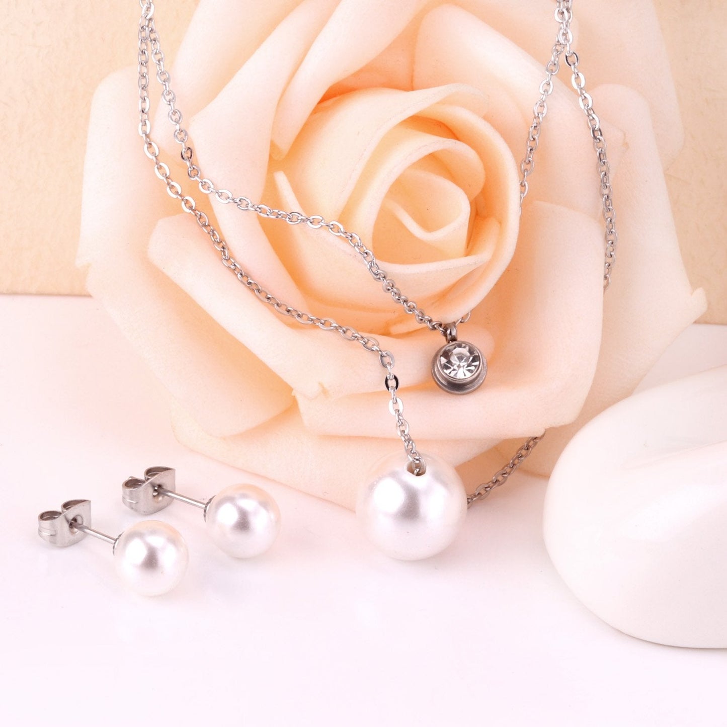 Fake Pearl Crystal Jewellery Set Necklace Earrings Wedding Bridal Dubai Indian Women Jewelry Sets For Women Girls