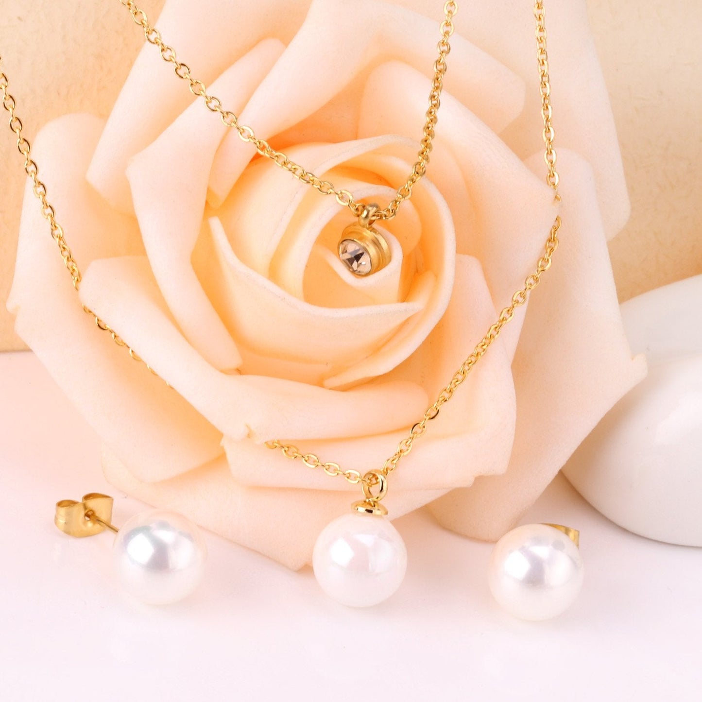 Fake Pearl Crystal Jewellery Set Necklace Earrings Wedding Bridal Dubai Indian Women Jewelry Sets For Women Girls