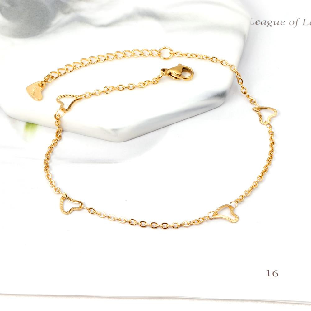 ASON Fashion Heart Anklet Gold Color 316L Stainless Steel Foot Chain 23+5cm for Women Fashion Jewelry Beach Accessories