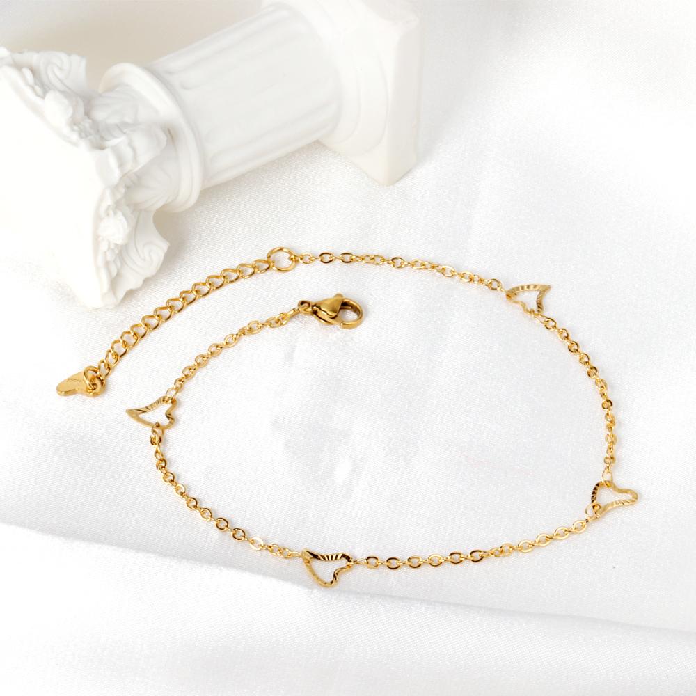 ASON Fashion Heart Anklet Gold Color 316L Stainless Steel Foot Chain 23+5cm for Women Fashion Jewelry Beach Accessories