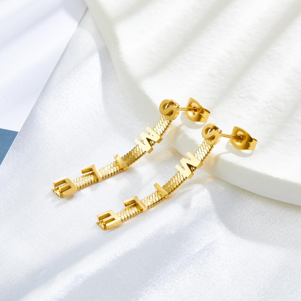 Smile Letter Earrings For Woman Positive Gifts Stainless Steel Tassel Brand Design Drop Pendient Birthday Party