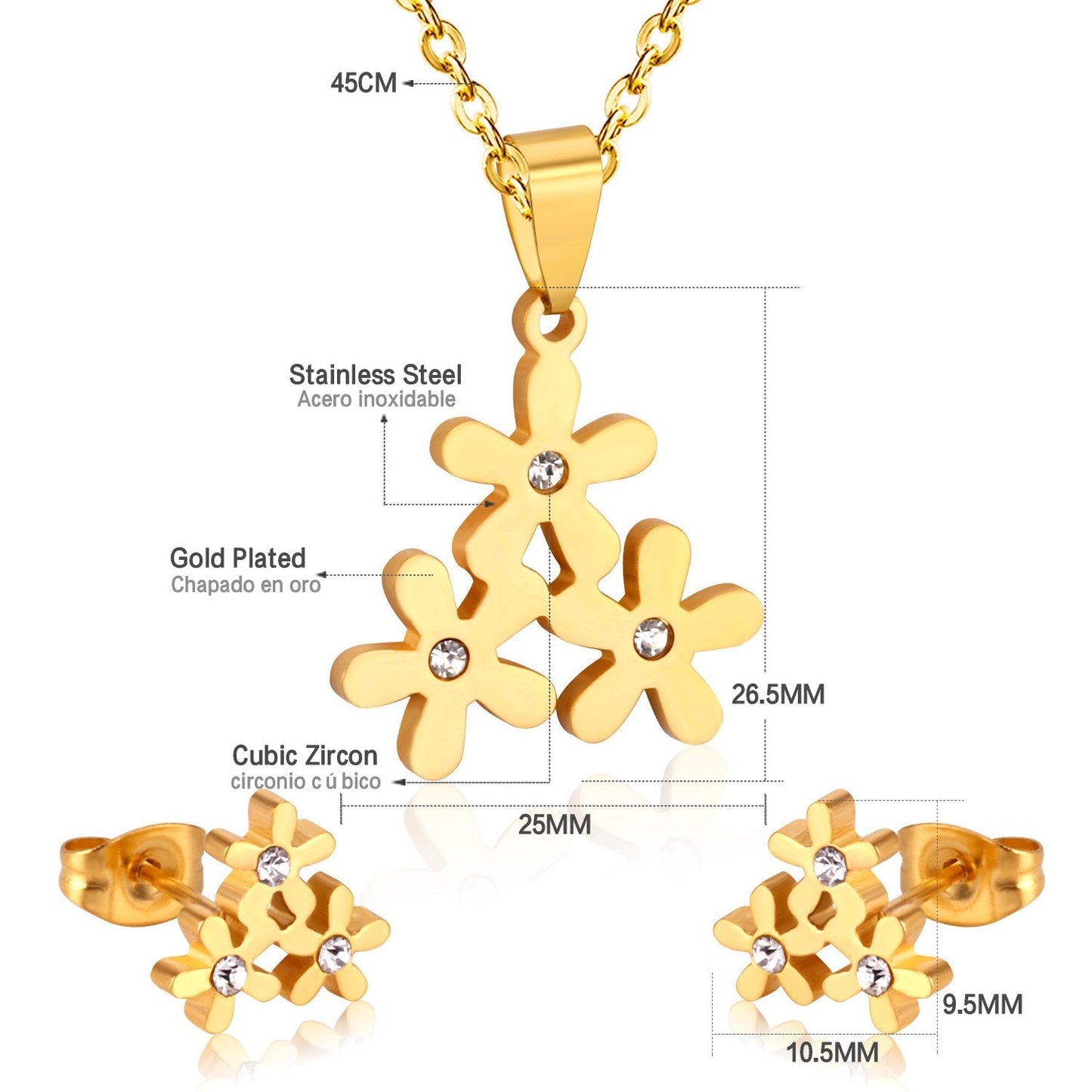 Stainless Steel Jewelry Sets For Women Bridal Dubai Flower Crystal Earrings Necklace Jewellery Set Accessories