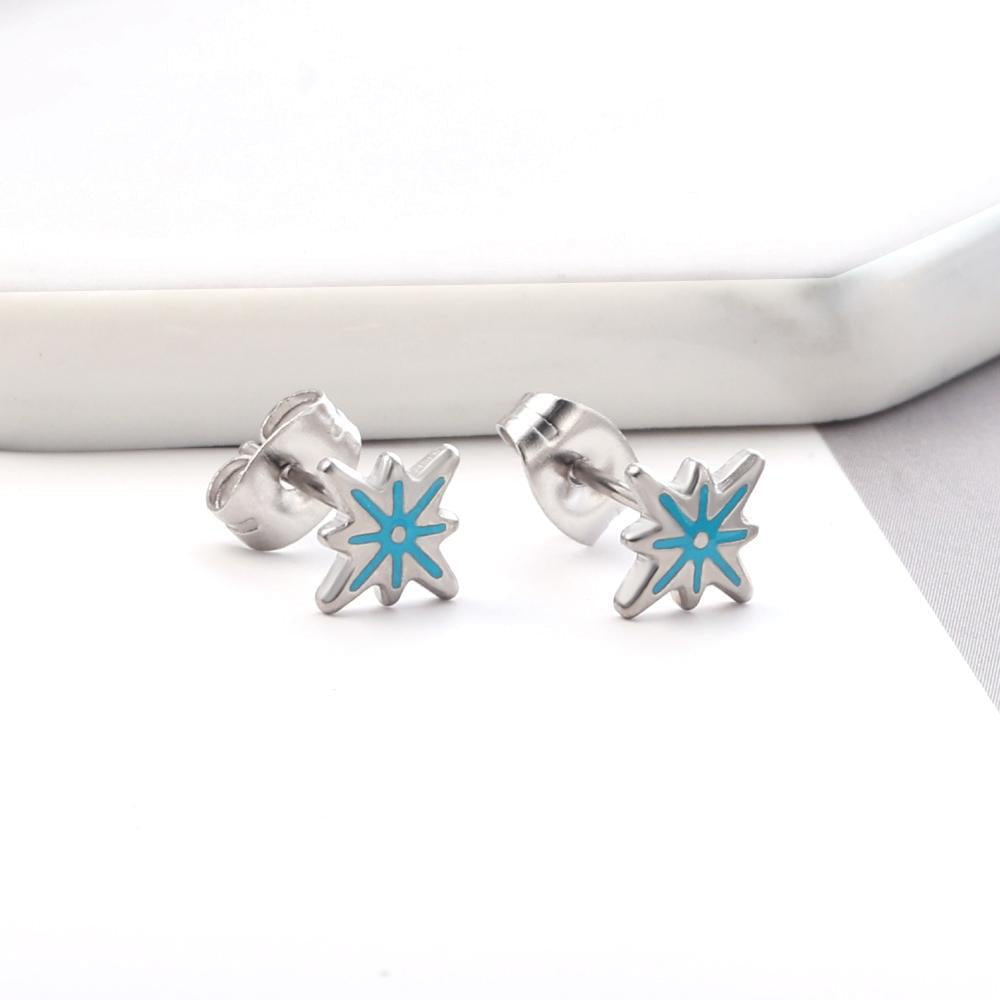 Stainless Steel Lucky Star Stud Earrings For Women Girls Gold Plated Silver Color Trendy Piercing Ear Wholesale
