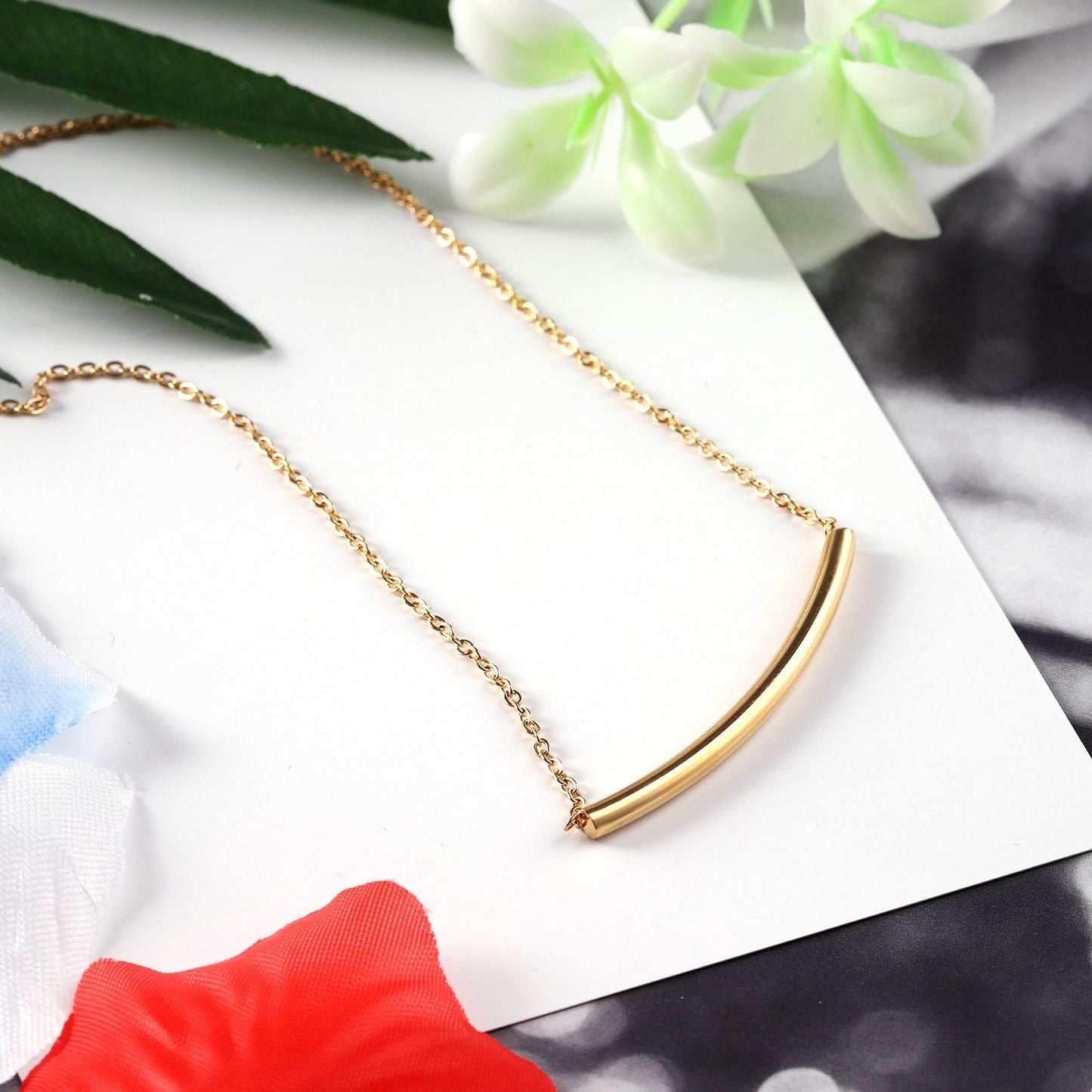 ASON Simple Style Curve Tube Pendants Necklaces Stainless Steel Gold Color Chains Necklaces Party Gift Wholesale Chokers