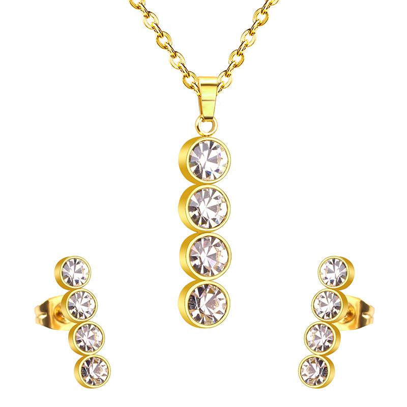 ASON Necklace Sets Colorful Round Cubic Zirconia Pendant Necklace Fashion Stud Earring Fashion Jewelry Women Party Gift