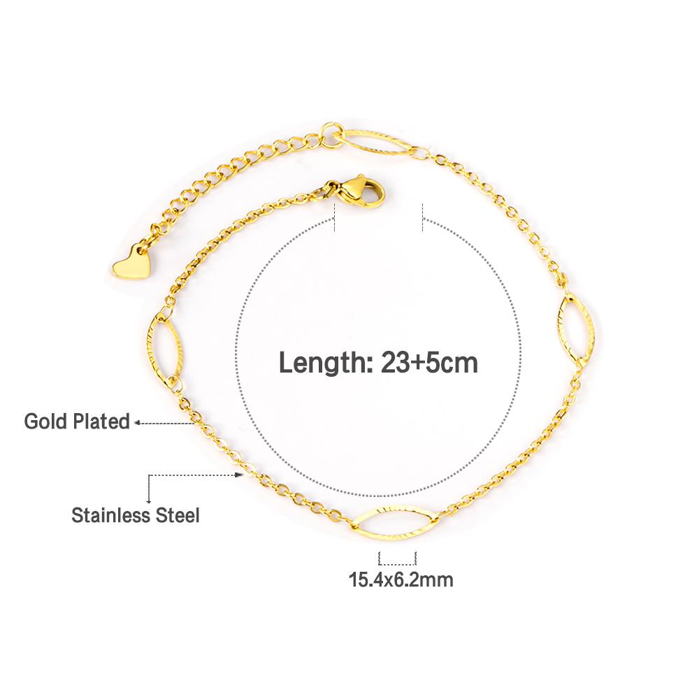 ASON Fashion Jewelry Simple Oval Charm Foot Link Chains Anklet Gold Color Stainless Steel for Women Beach Accessories