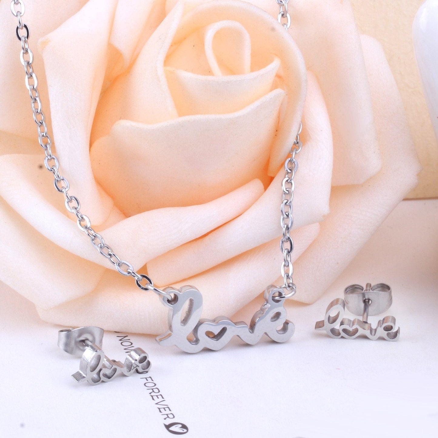 Lover's Stainless Steel Gold Jewelry Sets Letter Wedding Necklaces Earring Dubai Jewellery Set For Women Girls