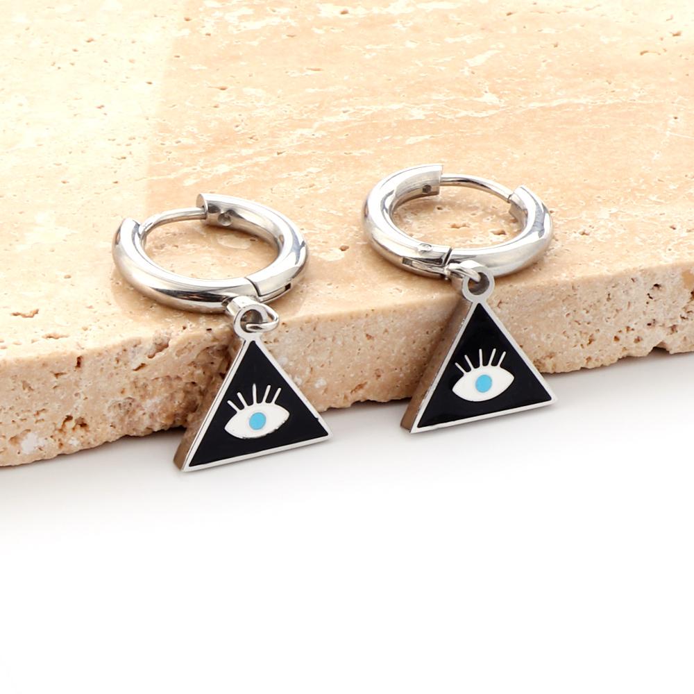ASON Triangle Mixed Color Devil Eye Piercing Drop Earrings Gold Color Staianless Steel For Women Men Trendy Daily Jewelry