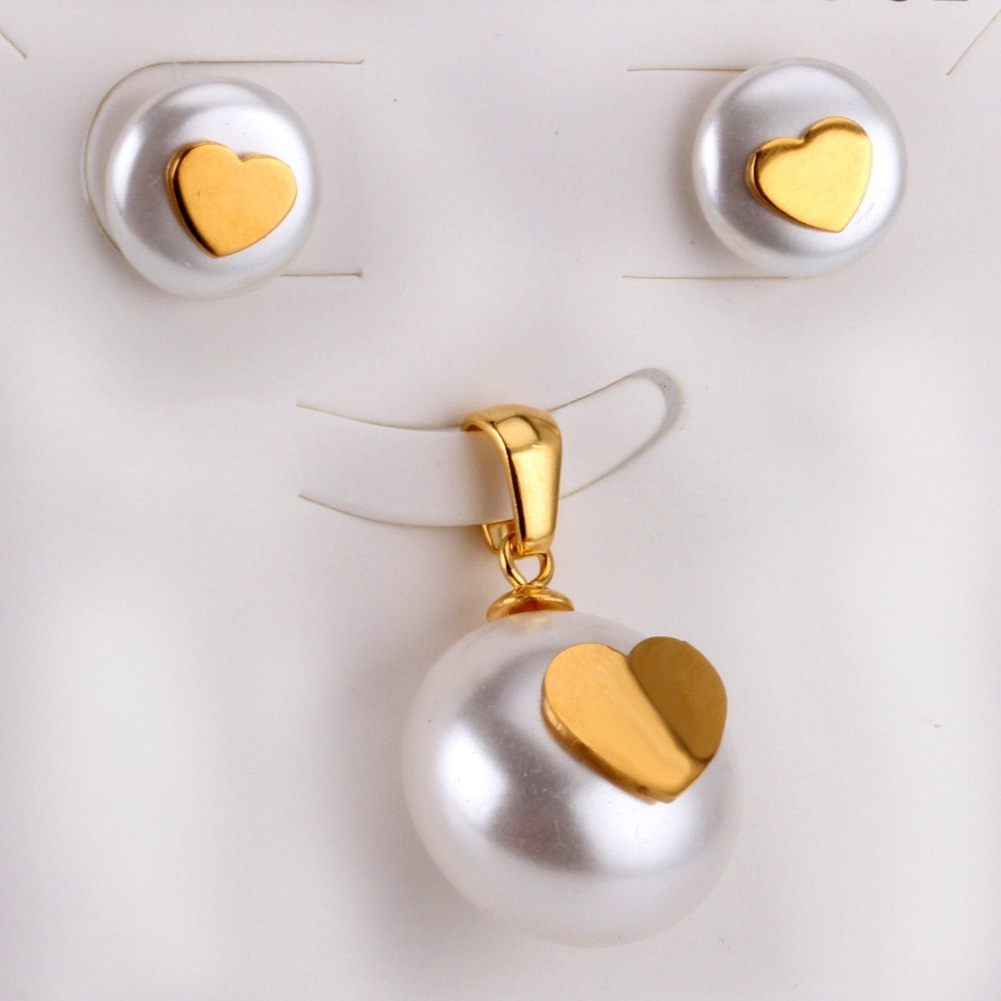 ASON Imitation Pearl Bridal Wedding Jewelry Set for Women Stainless Steel Pendant Necklace Small Stud Earring Gold Color