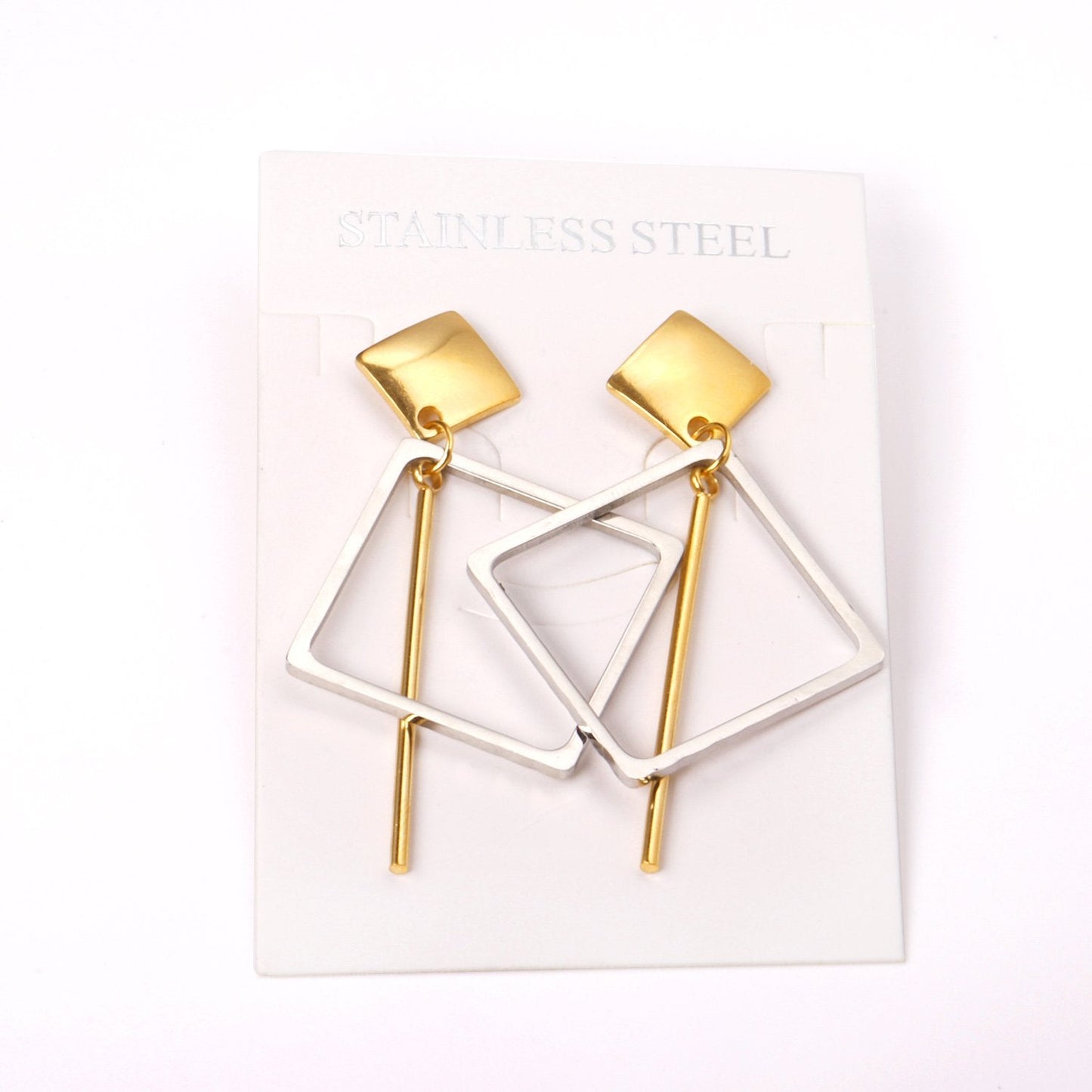 ASON New Classic Style Gold Color Square Dangle Earrings Stainless Steel Unique Long Tube Pendants Earrings for Girl
