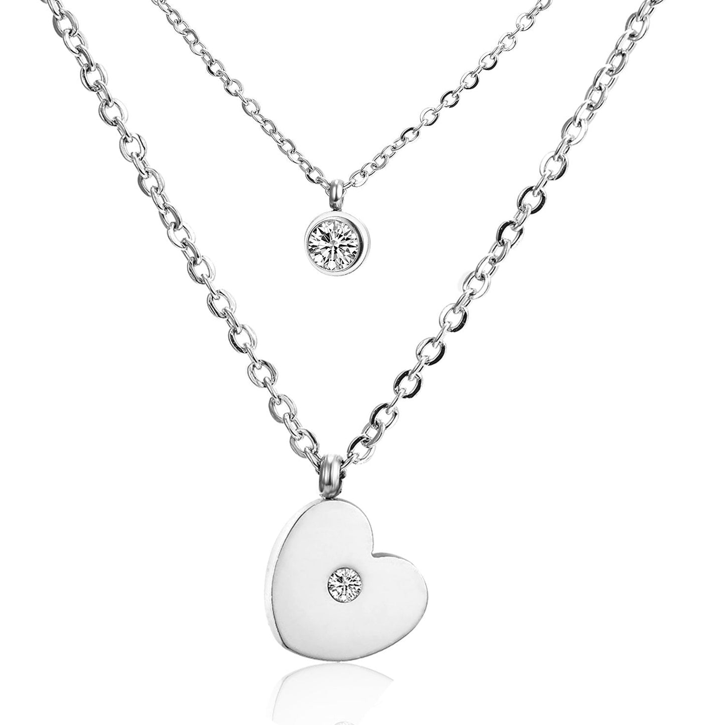 ASON Heart Shape Pendant Necklaces Gold Color Stainless Steel Multi-layer Chains Round Cubic Zirconia Choker For Women