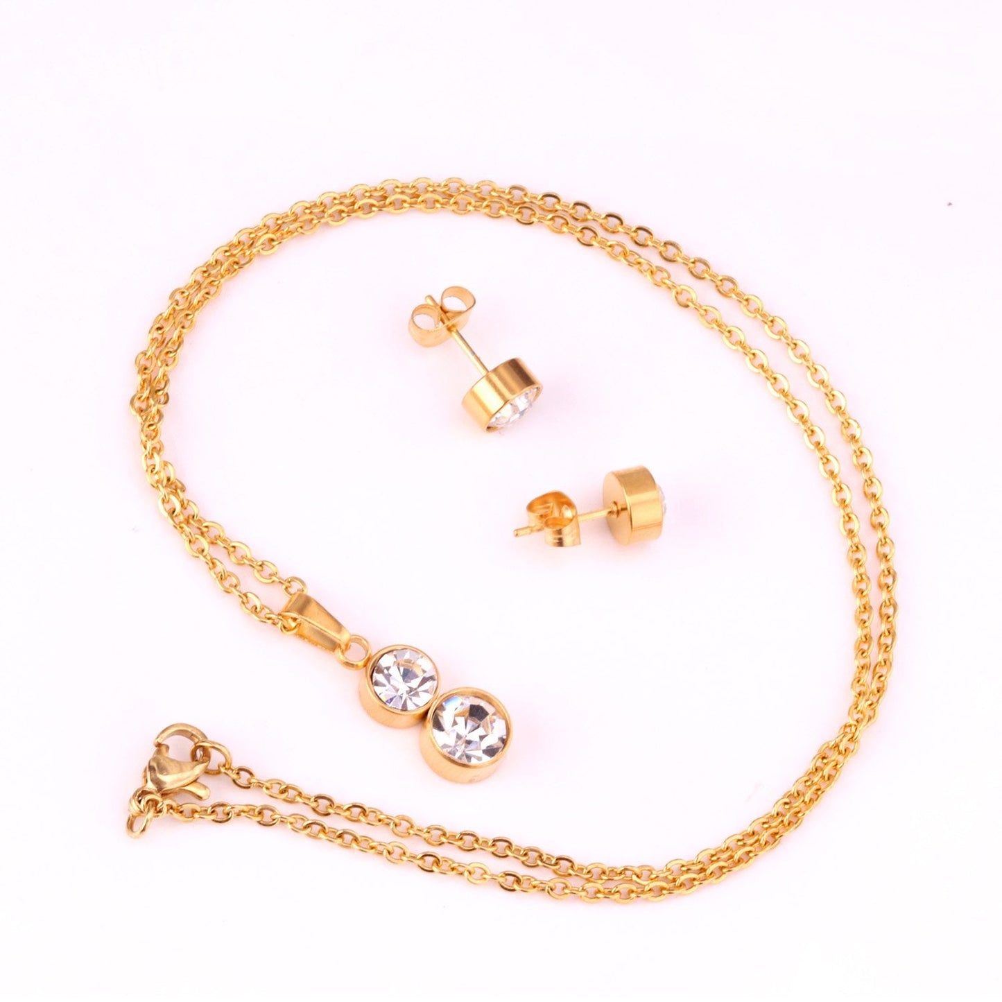 Cylinder Cubic Zirconia Pendant Nacklace Earrings Jewelry Sets For Women Brincos No Fade Collars Jerelry Party